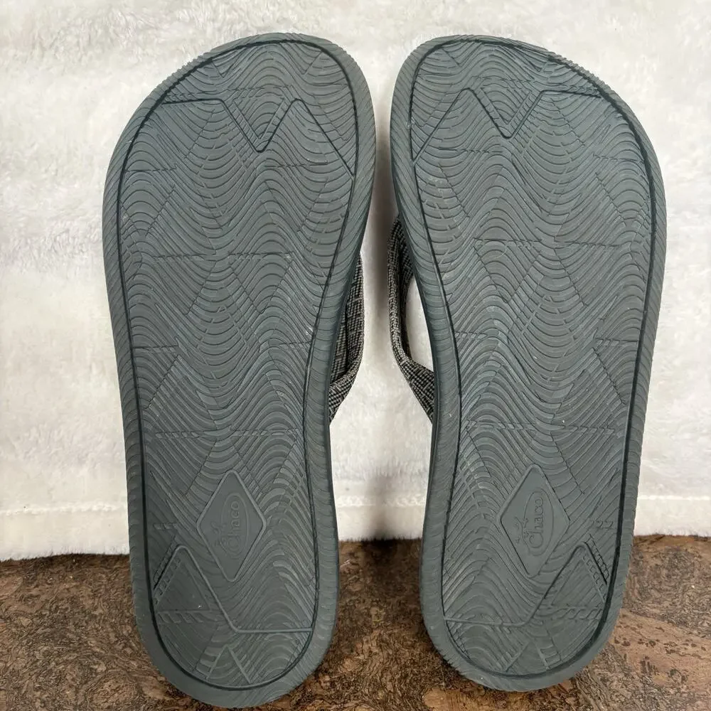 Chaco Mens Size 12 Thong Sandals Green Taupe Cushioned Footbed Outdoor Comfort